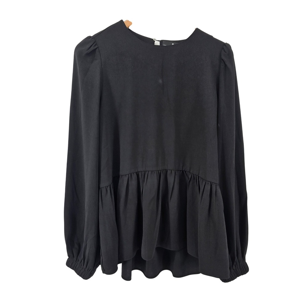 Pomander Place Blouse Medium Black Peplum Keyhole Long Sleeve Tuckernuck‎